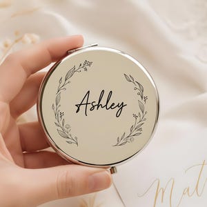 Engraved Compact Mirror – Personalized Makeup Mirror with Name, Monogram or Floral Design – Bridesmaid, Birthday, Wedding & Christmas Gift