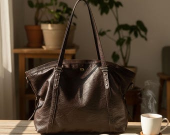 Damen Große Einkaufstasche, personalisierte Vintage Schultertasche, Crossbody Reisetasche, Schultertasche aus veganem Leder, stilvolle Arbeitstasche für Frauen