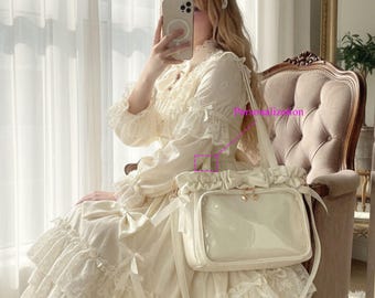 Kawaii Bow Ita Bag, Personalized Clear Display Window, Clear Display Shoulder Bag for Pins, Charms, Anime Collectibles, Gift for Fans