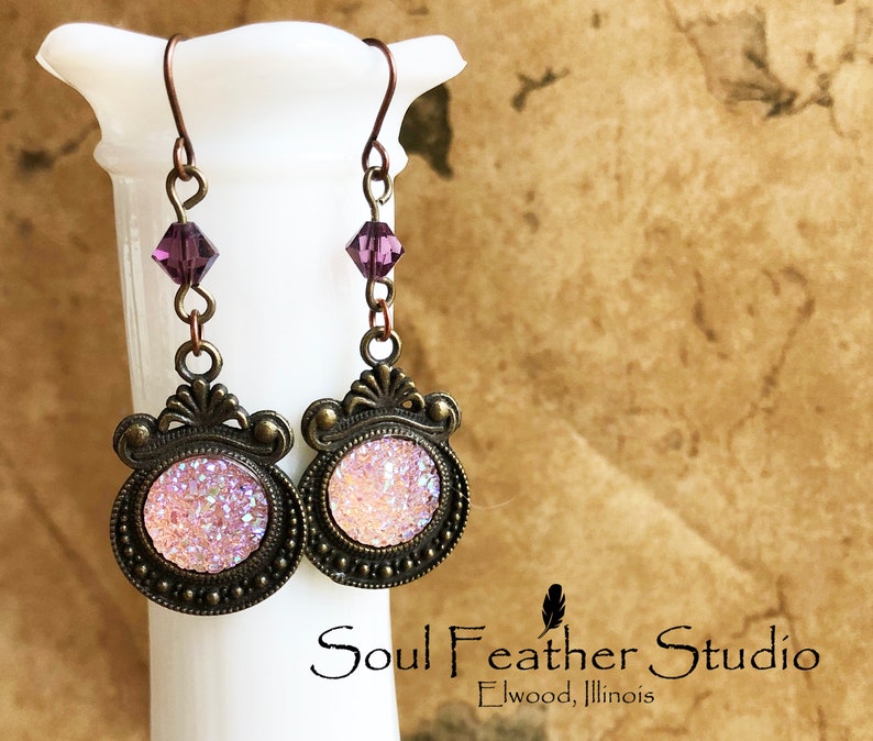 Vintage GLITZ Earrings\u2022Pink and Purple 004