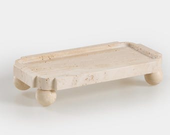 Handmade Travertine Serving Stand with Feet – Modern and Minimalist Kitchen and Serving Decor Piece