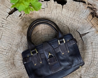 Vintage Karen Millen Genuine Leather Handbag Dark Chocolate Brown