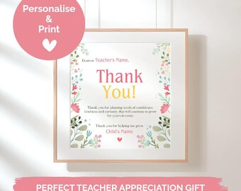 Editable Teacher Thank You Card | Teacher Appreciation Gift | End of Year Printable | Canva Template | Instant Download
