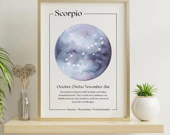 Scorpio Zodiac Sign Wall Art – Balanced & Elegant Astrology Print | Birthday Gift for Scorpio Season