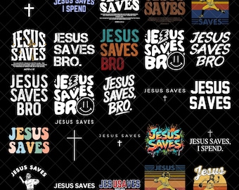 Jesus Saves PNG-bundel, christelijke religieuze sublimatieontwerpen, Jesus Saves Bro typografie retro Faith-shirt digitale download