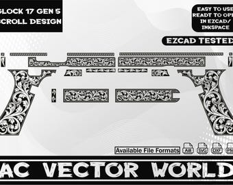 Glock 17 Gen 5 Scroll Design,Svg file for laser engraiving.