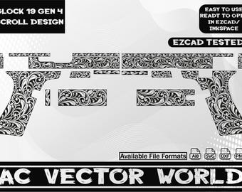 Glock 19 gen 4 scroll design,Svg file for laser engraiving.
