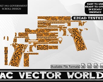 Colt 1911 Scroll Design,svg file for laser engraiving.