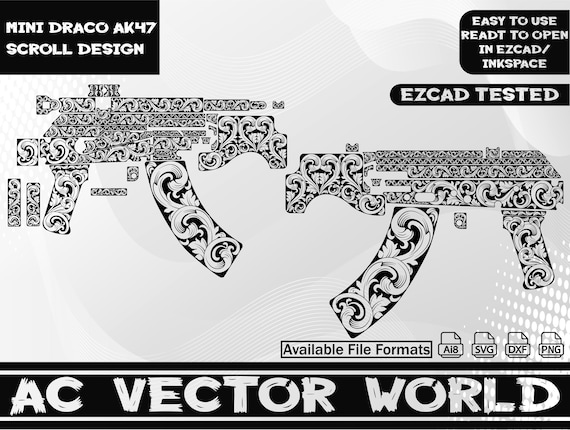 Mini Draco AK47 Scroll Desing,ezced File,svg Ready File for Laser