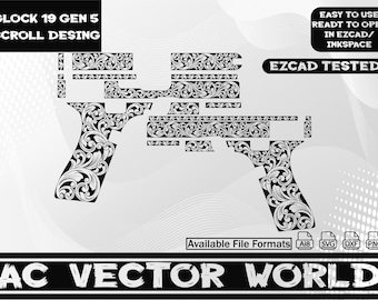 Glock 19 Gen 5 Scroll Design, Laser Engraving Files (svg, png, dxf, ai)