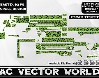 Beretta 92 FS Scroll design,svg file for laser engraiving.