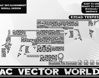 Colt 1911 Government Scroll Design,Svg file for laser engraiving.