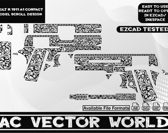 Colt M 1911 Scroll Design, Laser Engraving Files (SVG, PNG, DXF)