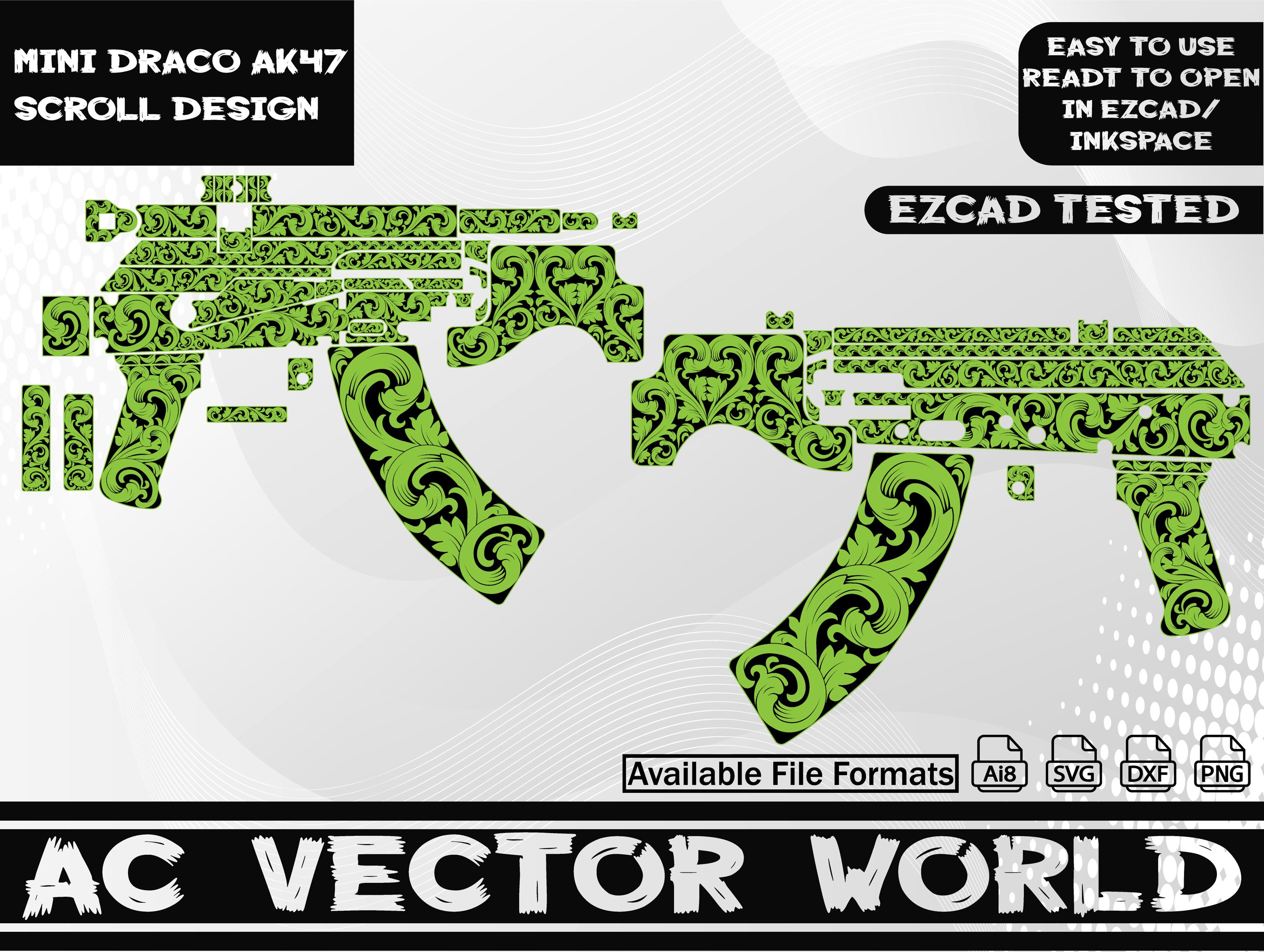 Mini Draco AK47 Scroll Desing,ezced File,svg Ready File for Laser