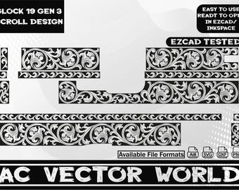 Glock 19 gen 3 Scroll Desing,Svg filr,EZCAD file for laser engraiving.