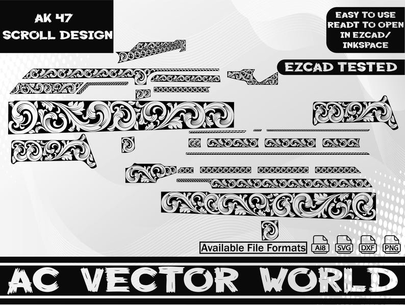 AK 47 Scroll Design, Laser Cut Ready Files (svg, Ai, Png, Dxf) - Etsy