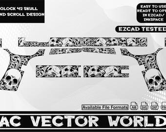 Glock 42 Skull Scroll Desing,svg file,laser cut,for laser engraiving.