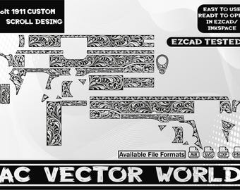 Colt 1911 Custom Scroll Design, Laser Engraving Files (SVG, PNG, DXF)