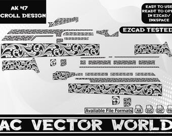 AK 47 Scroll Engraving Design, Laser Cut File (svg, png, dxf, ai)