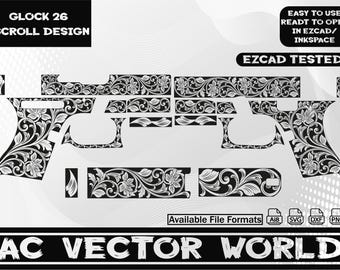 Glock 26 Scroll design,svg file for laser engraiving.