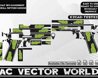 Colt 1911 Goverment Pattern And Scroll Design,Svg file for laser engraiving.