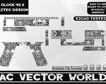 Glock 43X Aztec Design Engraving, Laser Cut Files (svg, ai, png, dxf)