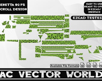 Beretta 92 FS Scroll design,svg file,EZCAD file for laser engraiving.