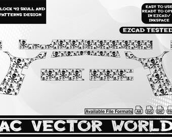 Glock 42 Skull Ptterns Desing, svg file, EZCAD file for laser engraiving.