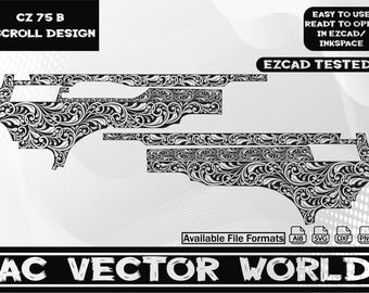 CZ 75 B Scroll Art Vector Design, Laser Engraving File (svg, ai, png, dxf)