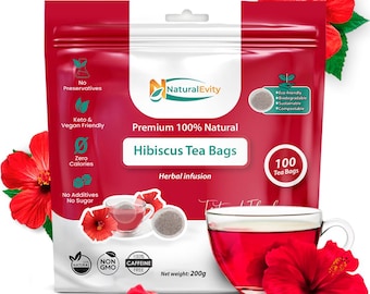 Hibiscus Tea Bags – Flor de Jamaica, Caffeine-Free Herbal Tea for Hot or Iced