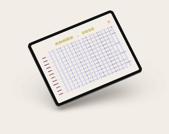 Calendrier année 2026 - Impression & Tablette [Color_Grid - Fr]