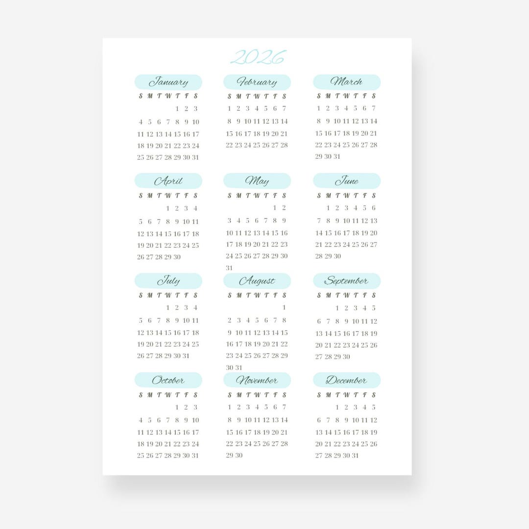 2026 Minimalist Calendar | Year at A Glance and Monthy (PDF A3 A4 ...