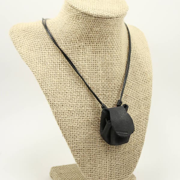 Handcrafted Leather Medicine Pouch. Native American Style Black leather pouch with leather draw string. Fits all sizes.