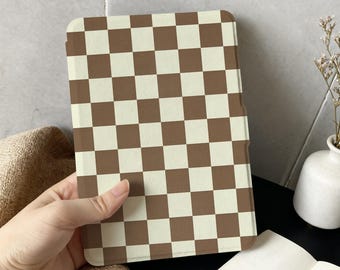 Checkerboard Kindle Case, Brown & Cream, Custom Reader Gift