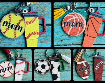 Custom Sports Mom Tumbler Keychain: Personalized Softball, Baseball, Football, Soccer, Basketball