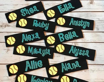 Custom Softball Headbands in gorgeous glitter! Softball tournament, softball player, softball mom headbands.