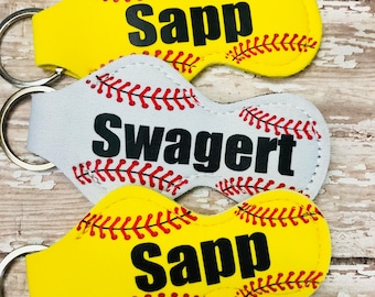 Personalized Sports Chapstick Holder Keychain - Baseball and Softball