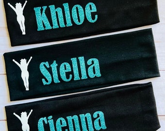 Custom Stunt Cheer Headbands in gorgeous glitter! Cheer comps, cheerleading, cheer mom, cheer girl headbands.