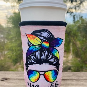 Personalized Neoprene Tumbler Coffee Sleeve Holder 24oz  - Coffee, Tie Die, Leopard, Momlife, Teacher, Sunflowers - Fits Venti size drinks