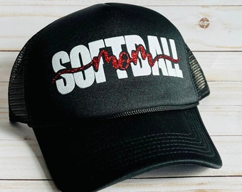 Softball Mom Trucker Hat - great for softball, softball tournaments, team spirit, team mom gift