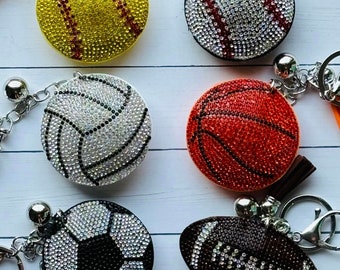 Glitter Sports Keychains for Baseball, Softball, Soccer, Football, Basketball, Volleyball, Sports Gifts, Team Mom/Parent Gifts