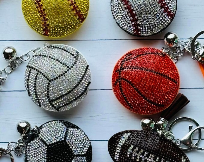 Glitter Sports Keychains for Baseball, Softball, Soccer, Football, Basketball, Volleyball, Sports Gifts, Team Mom/Parent Gifts