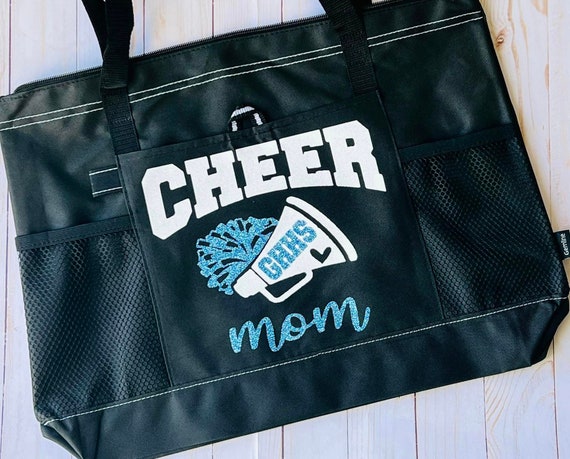 Cheer Mom With Team Name Tote Bag in Glitter Vinyl Perfect for