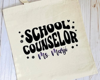 School Counselor Canvas Tote Bag: Personalized Glitter Name