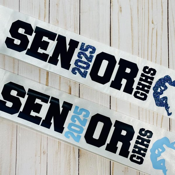 Senior Sash! Comes in white or black - Personalized and Custom with name, sport, and year. Great for Senior Night.