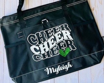 Cheerleader, Cheer Mom Tote Bag in Glitter Vinyl - Perfect for cheer moms, cheer comps, cheer gifts