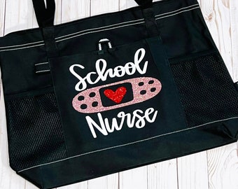 School Nurse Tote Bag, Nurse Work Bag, Nurse Lunch Bag, Great for Nurse Gift, Nurse Appreciation Week