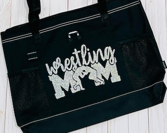 Wrestling Mom Tote Bag in Glitter Vinyl - Perfect for wrestling moms, wrestling tournaments, wrestling gifts