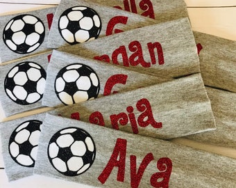 Custom Soccer Headbands in gorgeous glitter! Soccer teams, soccer tournament, soccer game. Choose your font!