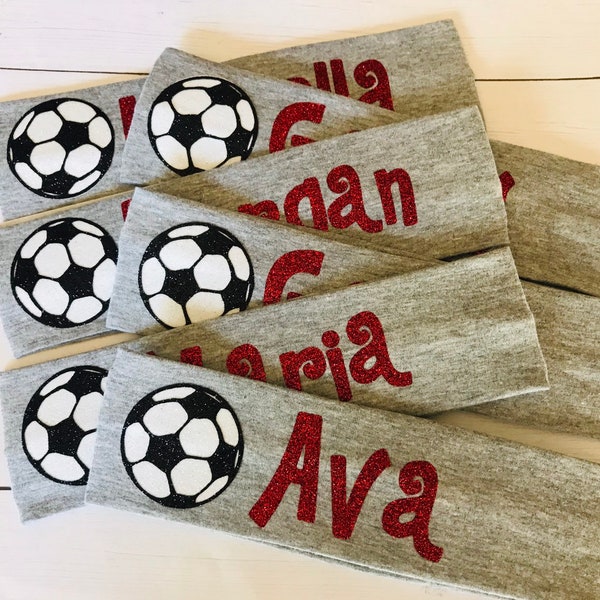 Custom Soccer Headbands in gorgeous glitter! Soccer teams, soccer tournament, soccer game. Choose your font!